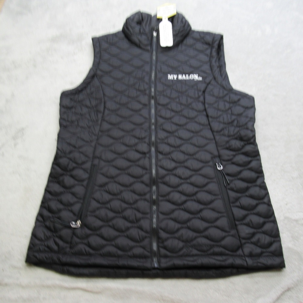 Free Country Vest Womens Medium Black Quilted Insulated Puffer Full Zip LOGO NEW